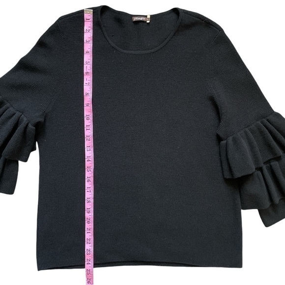 J. McLaughlin Italian Merino Wool Sweater Tiered Ruffle Sleeve Black Large - Picture 11 of 12
